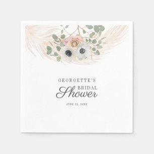 Floral Pampas Grass Watercolor Bridal Shower Napkin