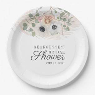 Floral Pampas Grass Watercolor Bridal Shower Paper Plate
