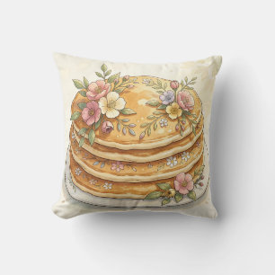 Floral Pancake Stack Watercolor Cushion
