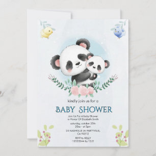  Floral  Panda Baby Shower Invitation