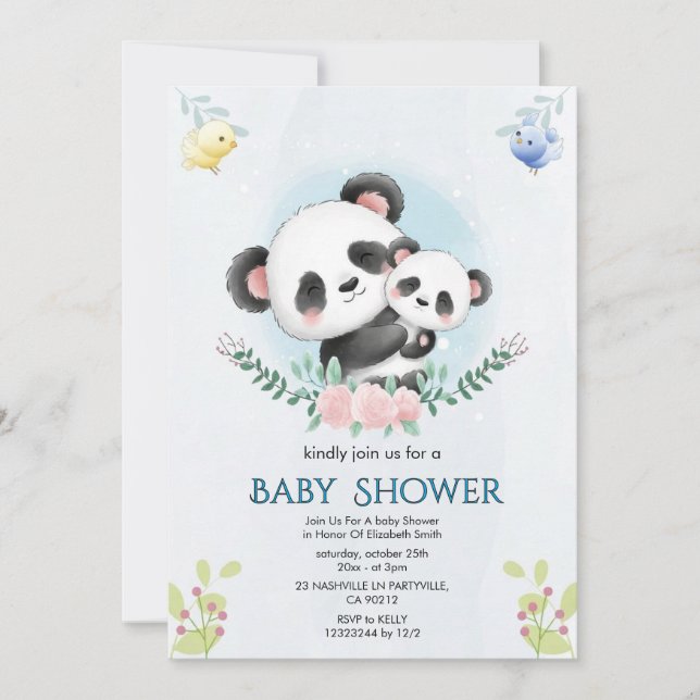  Floral  Panda Baby Shower Invitation (Front)