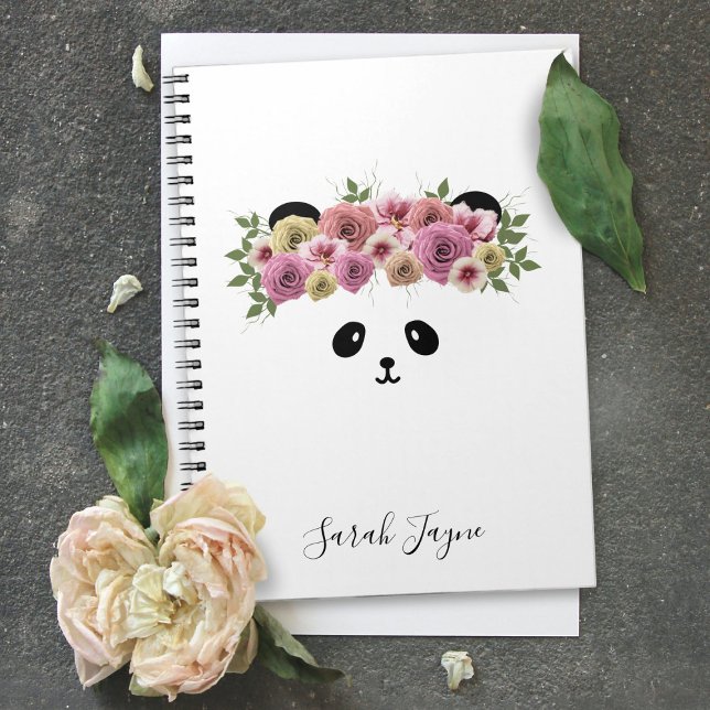 Floral Panda Bear Girl Name Journal Notebook (Also makes a cute Baby Shower Guest Book - Just change the text. )
