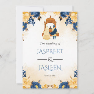 Floral Panjabi Anand Karaj Sikh Wedding Invitation
