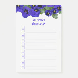 Floral Pansies Things to Do List First Name Post-it Notes