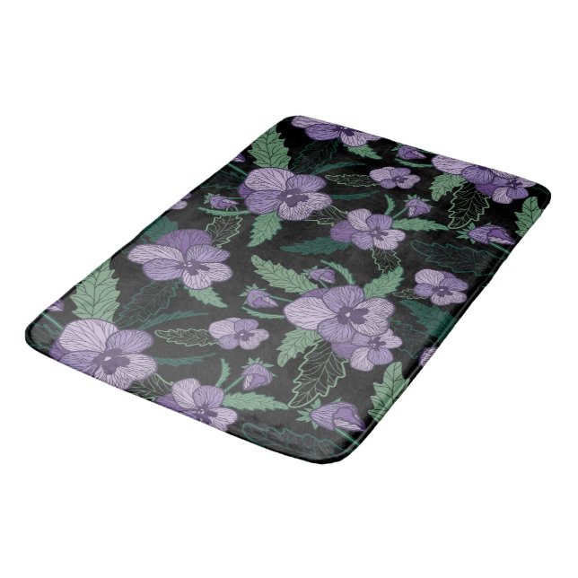 Floral Pansy with Foliage on Dark Background  Bath Mat (Angled)