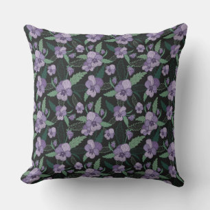Floral Pansy with Foliage on Dark Background Cushion