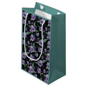 Floral Pansy with Foliage on Dark Background Small Gift Bag