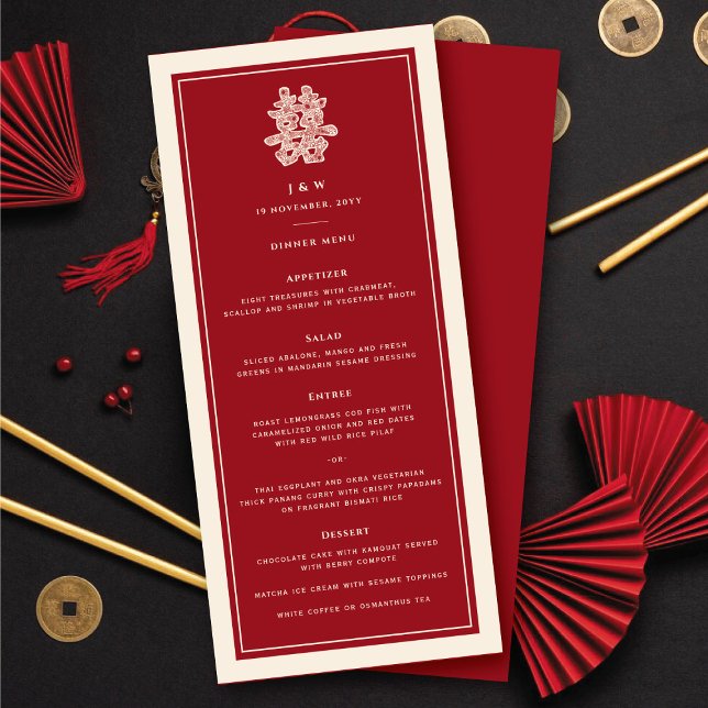 Floral Paper Cut Double Happiness Chinese Wedding Menu (Floral Paper Cut Double Happiness Chinese Wedding Menu @ fatfatin_red_knot)