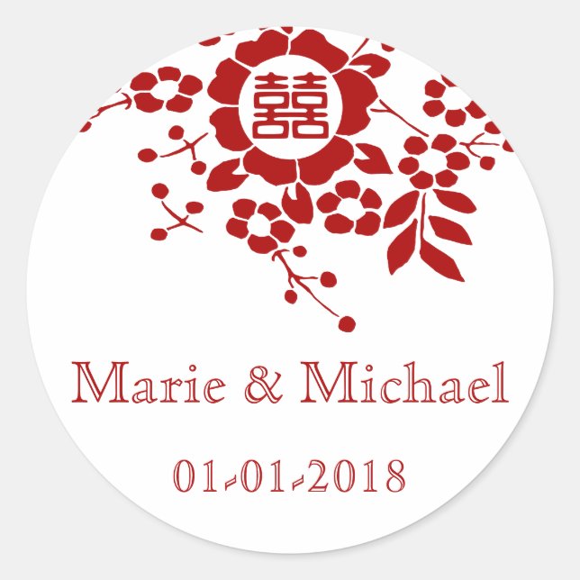 Floral Paper Cuts - White Double Happiness Classic Round Sticker (Front)