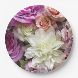 Floral paper plates with dahlia and roses
