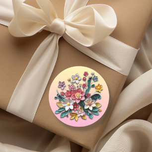 Floral Paper Quilling Pink and Yellow Flowers Classic Round Sticker
