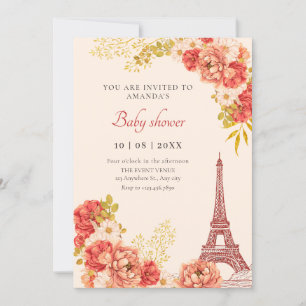 Floral Paris Eiffel tower baby shower Invitation