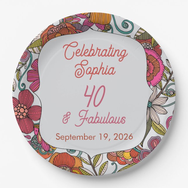 Floral Party Plate 40th birthday (Front)