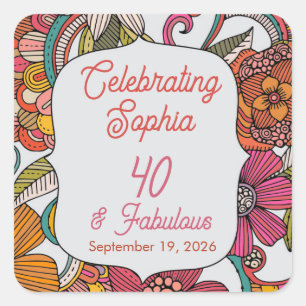 Floral Party Plate 40th birthday Square Sticker
