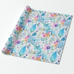 Floral Pasley Ferns Blue & Pink Wrapping Paper