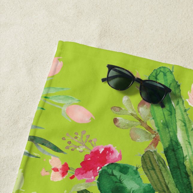 Floral Pastel Cactus Beach Towel (In Situ)