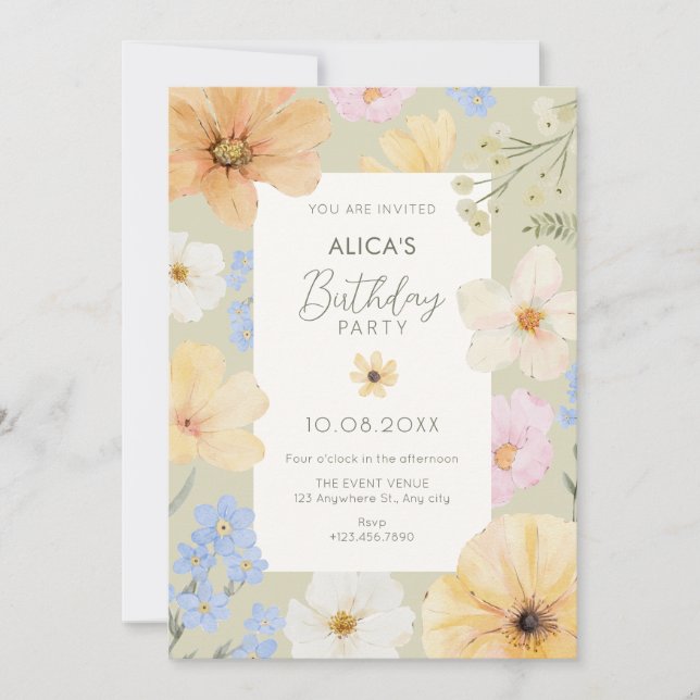 Floral pastel colour birthday invitation (Front)