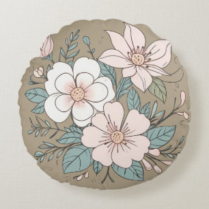 Floral Pastel Colour Round Pillow Beige Background