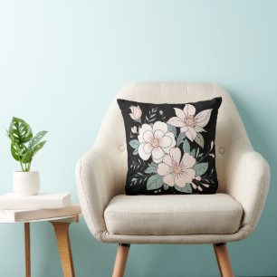 Floral Pastel Colour Throw Pillow Black Background