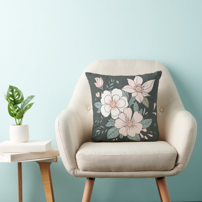 Floral Pastel Colour Throw Pillow Green Background (Chair)