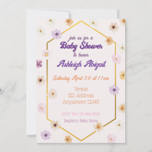 Floral Pastel Gold Minimalist Baby Shower Invitation
