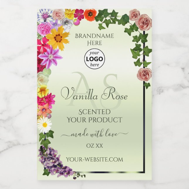 Floral Pastel Green Product Labels Initials Logo (Single Label)