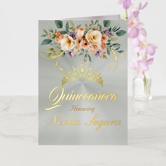 Floral - Pastel Green Quinceanera Foil Invitation (Orchid)