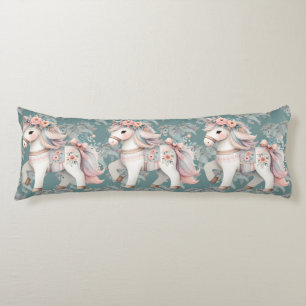 Floral Pastel Horse Fantasy Illustration Body Cushion