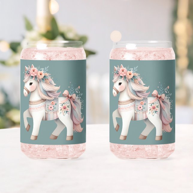 Floral Pastel Horse Fantasy Illustration Can Glass (Insitu (Wedding))
