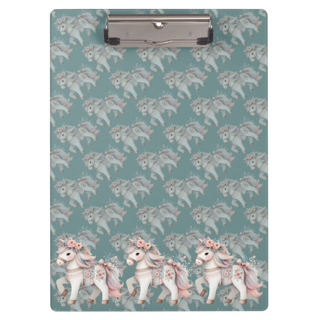 Floral Pastel Horse Fantasy Illustration Clipboard (Front)