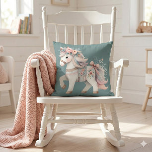 Floral Pastel Horse Fantasy Illustration Cushion