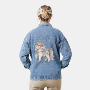 Floral Pastel Horse Fantasy Illustration Denim Jacket
