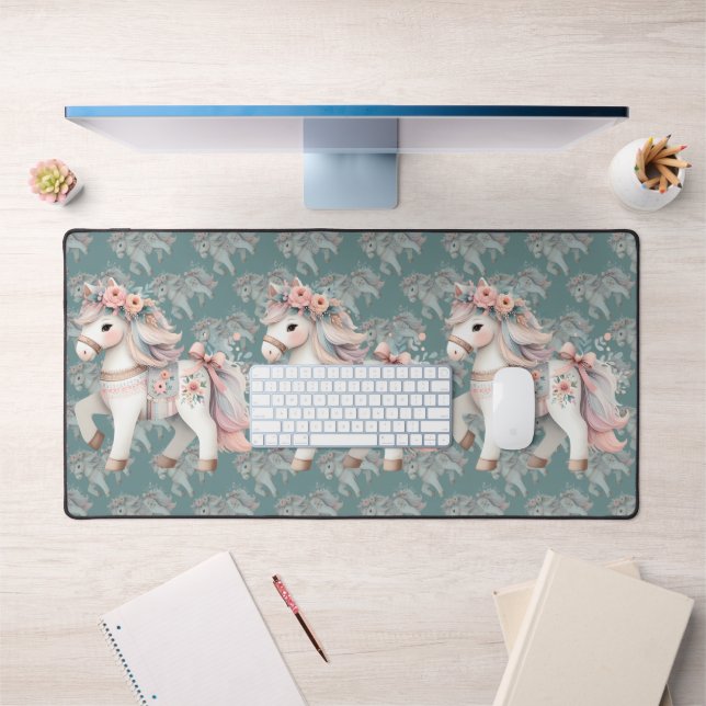 Floral Pastel Horse Fantasy Illustration Desk Mat (Office 1)