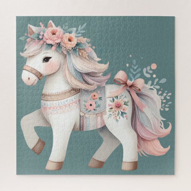 Floral Pastel Horse Fantasy Illustration Jigsaw Puzzle (Vertical)