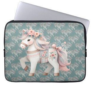 Floral Pastel Horse Fantasy Illustration Laptop Sleeve