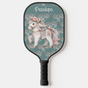 Floral Pastel Horse Fantasy Illustration Pickleball Paddle