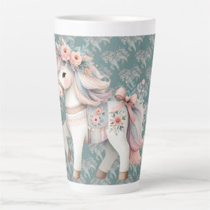 Floral Pastel Horse Fantasy Illustration Planner Latte Mug