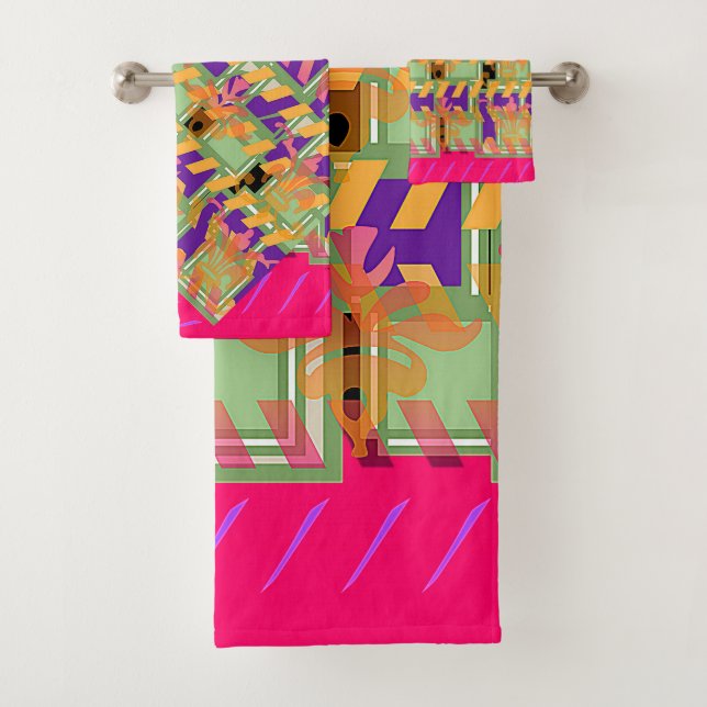 Floral Pastel Imagery Fuchsia  Bath Towel Set (Insitu)