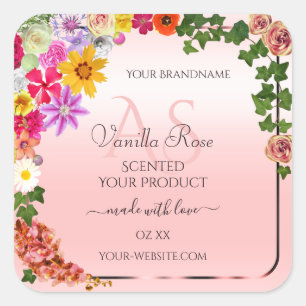 Floral Pastel Light Pink Product Labels Initials