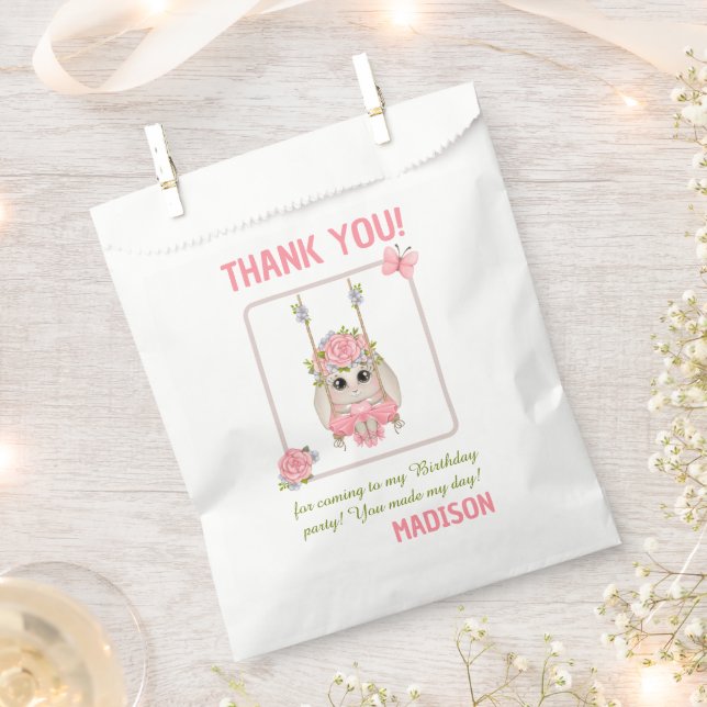 Floral pastel pink ballerina bunny Thank you Favour Bags (Clipped)