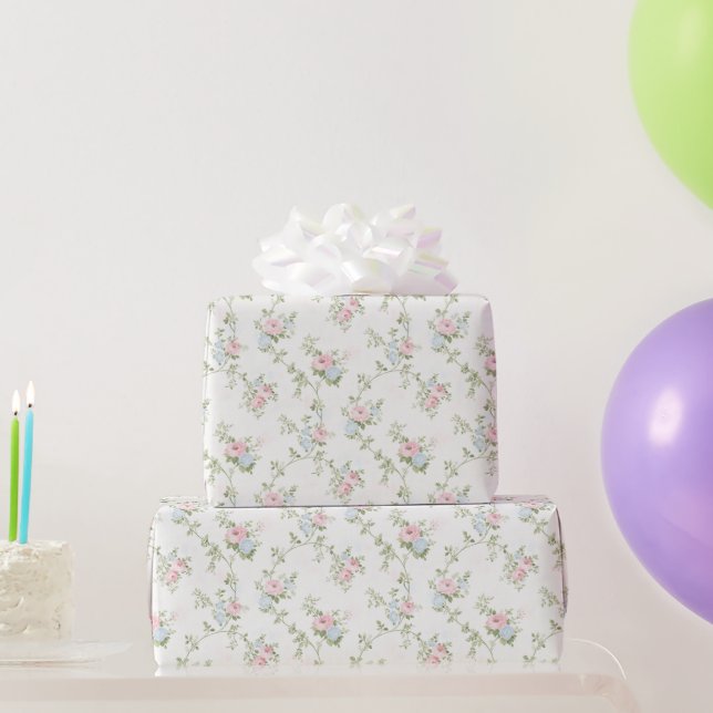 Floral Pastel Pink Blue Birthday Shower Wedding Wrapping Paper (Party Gifts)