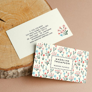 Floral Pastel Pink Blue Flowers Pattern Business Card