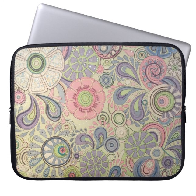 Floral pastel pink green paisley flower design laptop sleeve (Front)