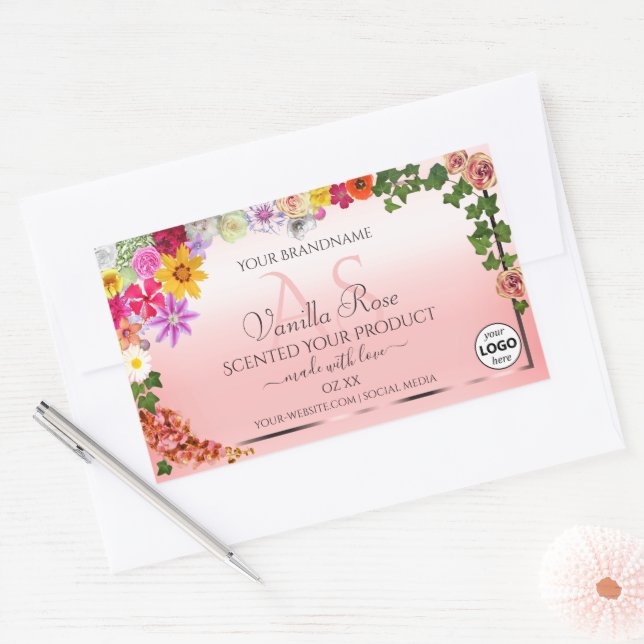 Floral Pastel Pink Product Labels Initials Logo (Envelope)