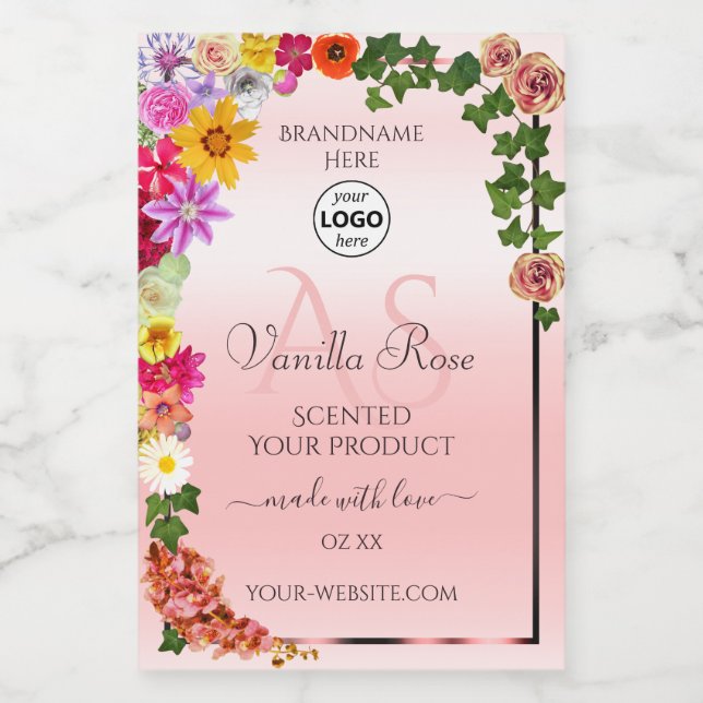 Floral Pastel Pink Product Labels Initials Logo (Single Label)