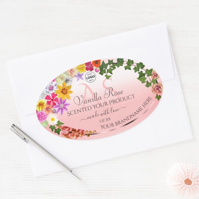 Floral Pastel Pink Product Labels Initials Logo (Envelope)