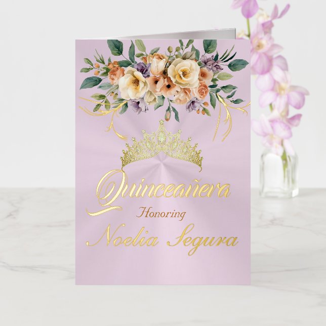 Floral - Pastel Pink Quinceanera Foil Invitation (Orchid)