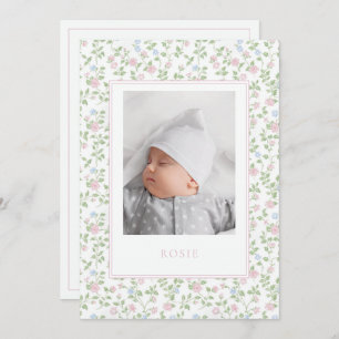 Floral Pastel Roses Baby Birth Photo Announcement 