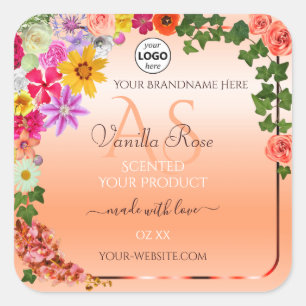 Floral Pastel Salmon Product Labels Monogram Logo