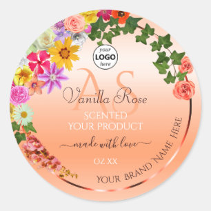 Floral Pastel Salmon Product Labels Monogram Logo